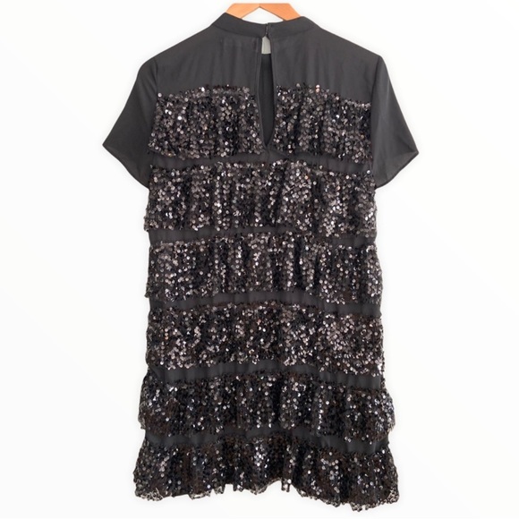 NWT Zara Tiered Sequins Black Dress Medium - Picture 2 of 4